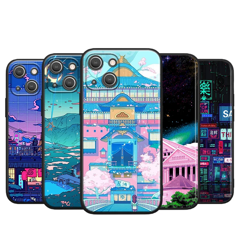 

Art Pixel Aesthetic for Apple iPhone 13 12 11 Pro Max Mini XS Max X XR 6S 6 7 8 Plus 5S SE2020 Soft Black Phone Case