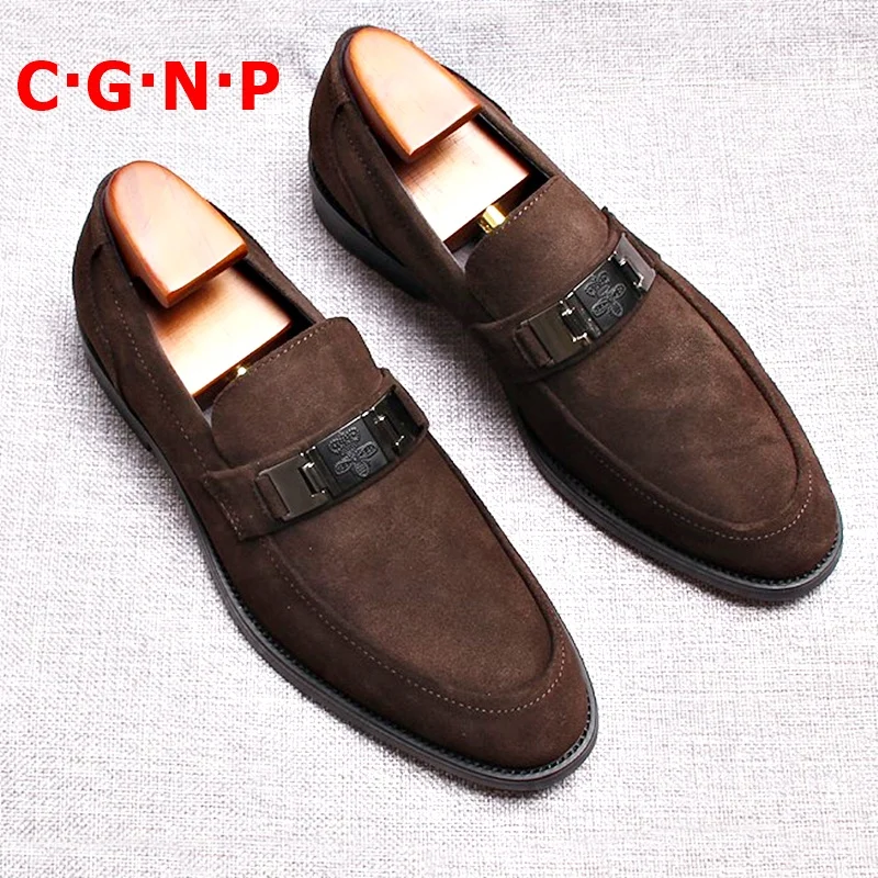 

C.G.N.P Fashion Italian Suede Loafers Men Business Casual Shoes Luxury Leather Slip On Dress Shoes Men's Party And Wedding Shoes