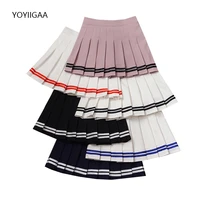 summer women pleated skirts elastic waist a line female mini skirt striped stitching girls dance skirt preppy style lady skirts