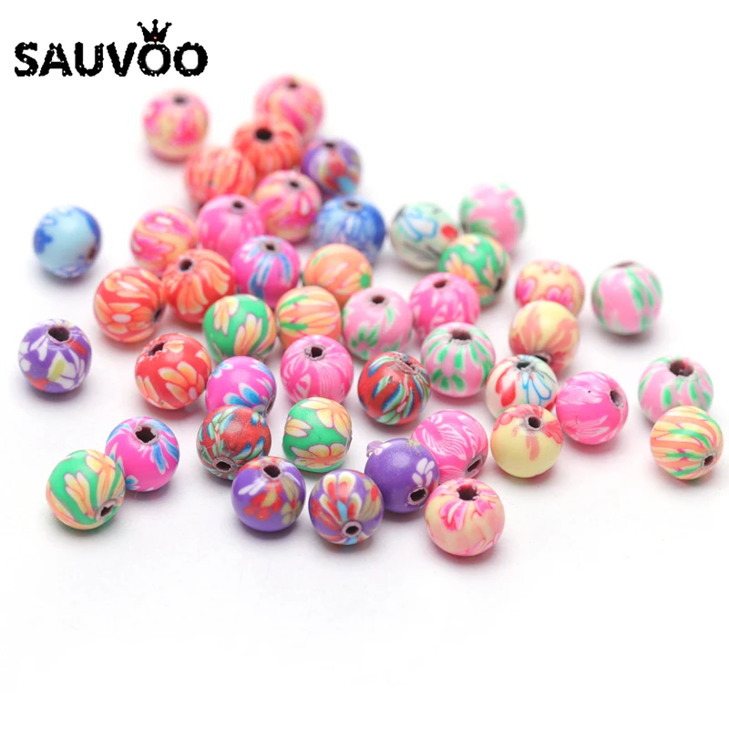 

100 шт./лот 6 мм Полимерная глина цветочный узор печать Разноцветные Бусины круглые разделительные бусины для изготовления ювелирных изделий...