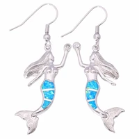 silver plated many colors opalite opal mermaid shape dangle earrings for women classic style jewelry