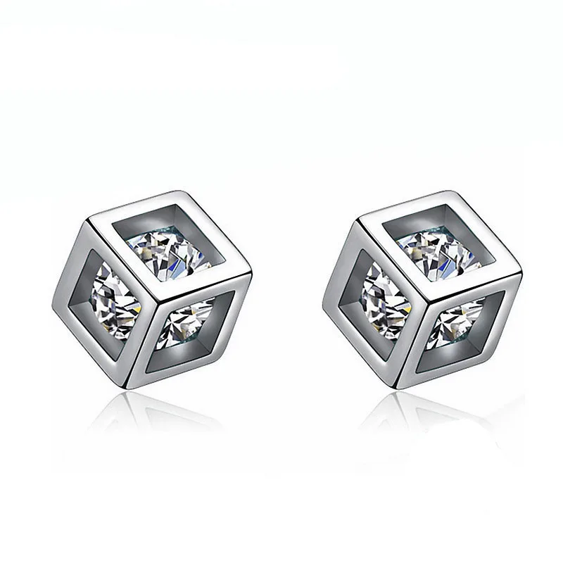 Женские серьги гвоздики серебряного цвета с квадратным фианитом|stud earrings|cute stud