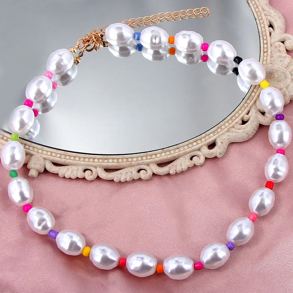 

JUST FEEL White Pearl Choker Necklace For Women Handmade Beaded Necklace Collar Female Fashion Wedding Party Jewelry Gift