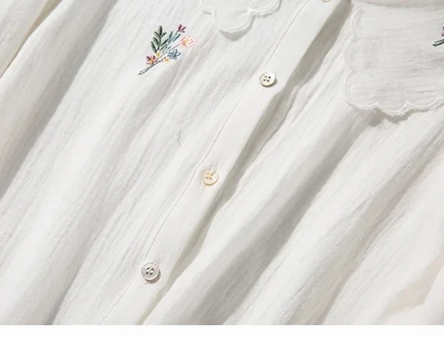 

Women Floral Embroidery Blouse Sweet Turn down Collar Long Sleeve Shirt Top