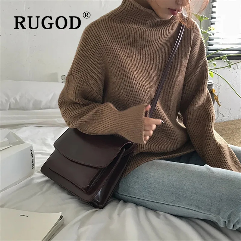 RUGOD korean solid basic sweater pullovers for women warm turtleneck loose thick knitted tops fashion casual pull female | Женская