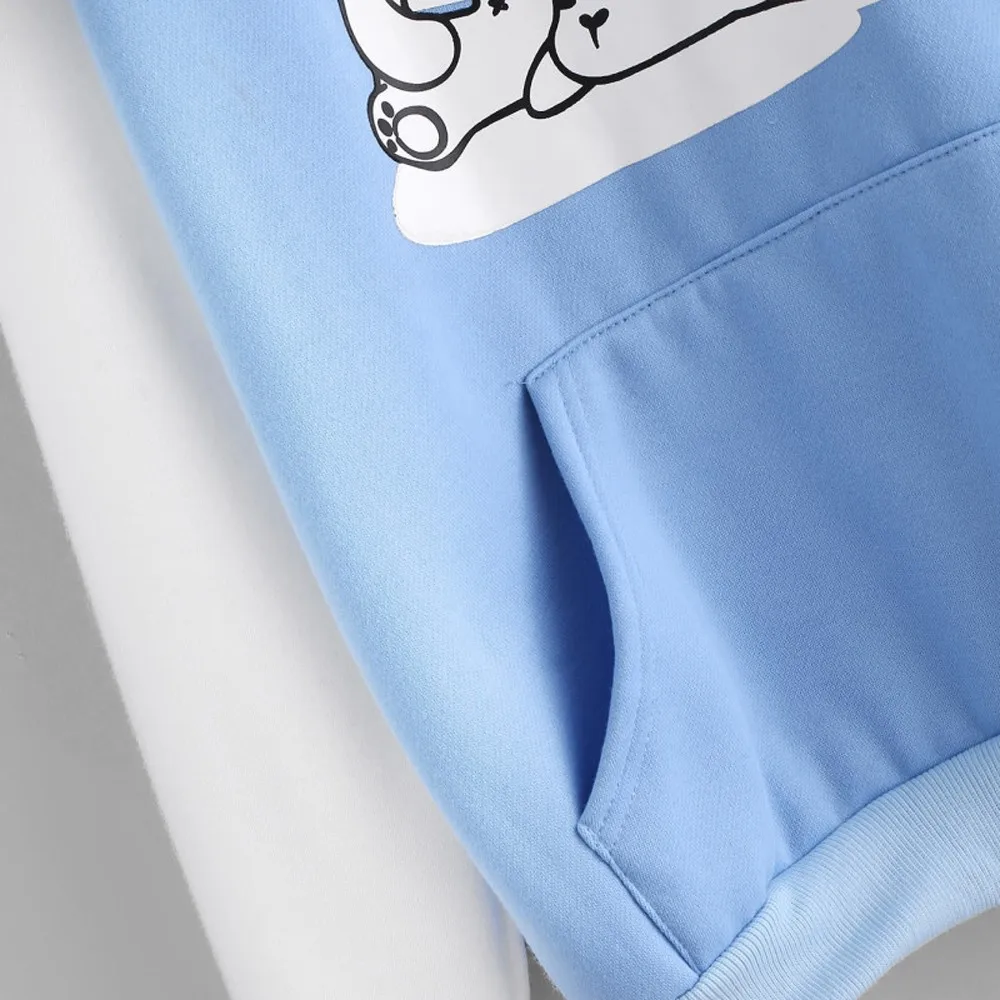 Hoodies Women Fashion Long Sleeve Sweatshirt Cute Bear Print Pocket Hoodie Streetwear Women Oversized Hoodies Moletom Feminino