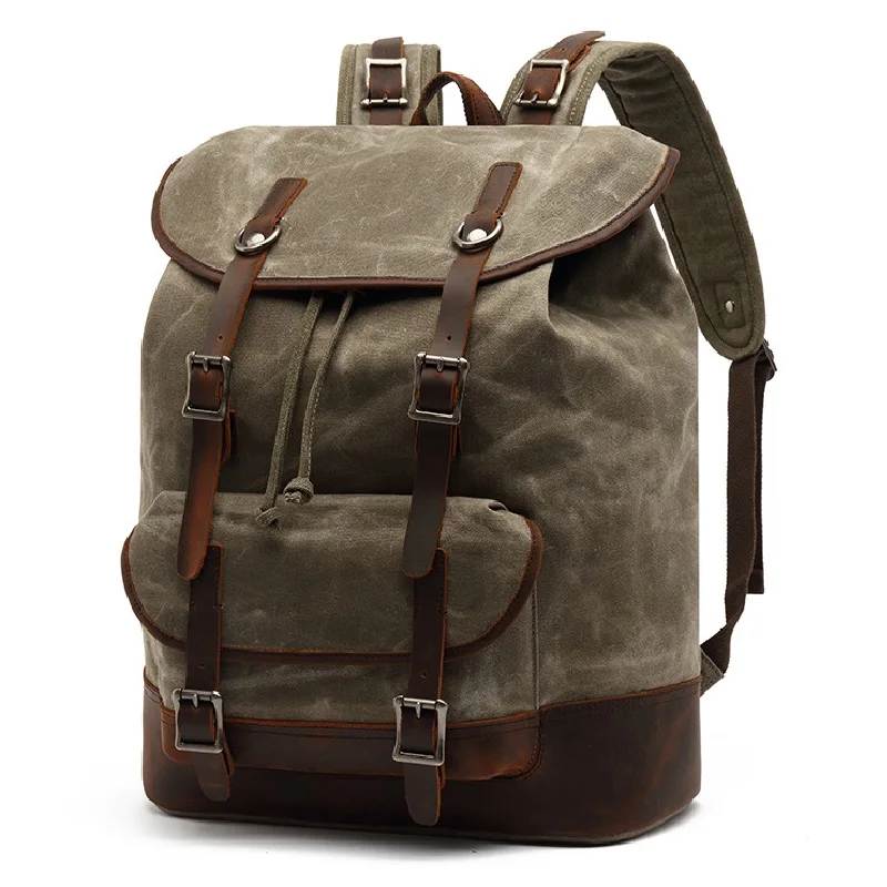 Men's Leather Backpacks For Men Large Capacity Backpack Army Military Vintage Waxed Canvas School Bags For teens Travel Rucksack