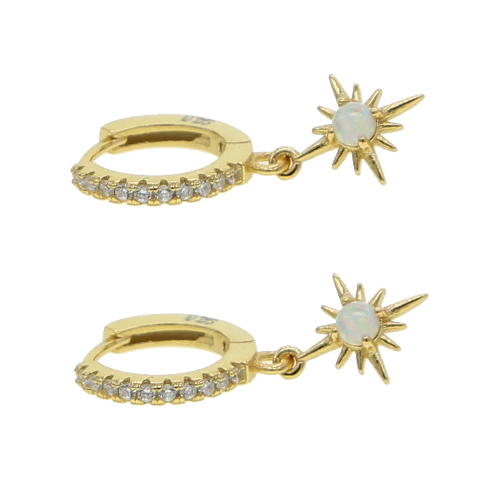 Женские серьги подвески с белым опалом и фианитом элегантные ювелирные