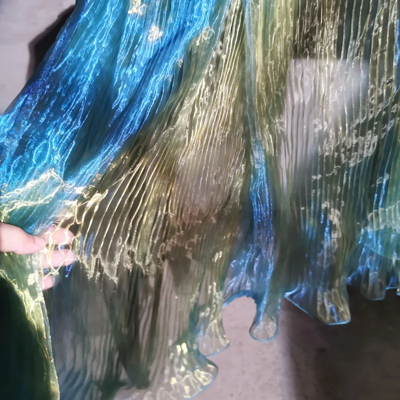 

Широкая 145 см иллюзионная синяя желтая органза плиссированная крупная волна Лазерная нить Юджин дизайнерская DIY женское платье тюль ткань Telas Por Metro