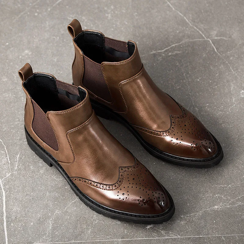 Итальянские брендовые Дизайнерские мужские ботинки челси для отдыха обувь с