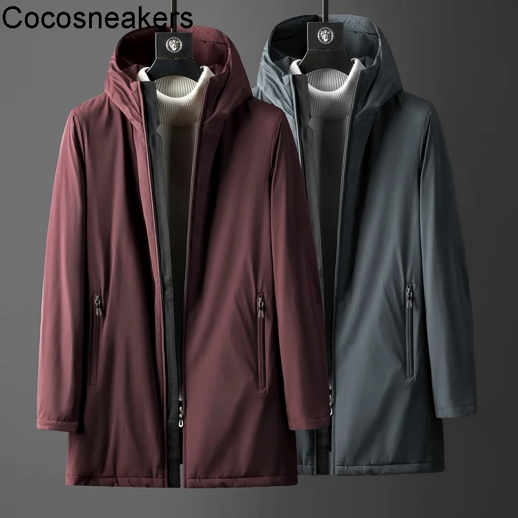 

New Light luxury, windproof and warm, four side elastic fabric, business leisure, winter cotton clothes, men's medium and long