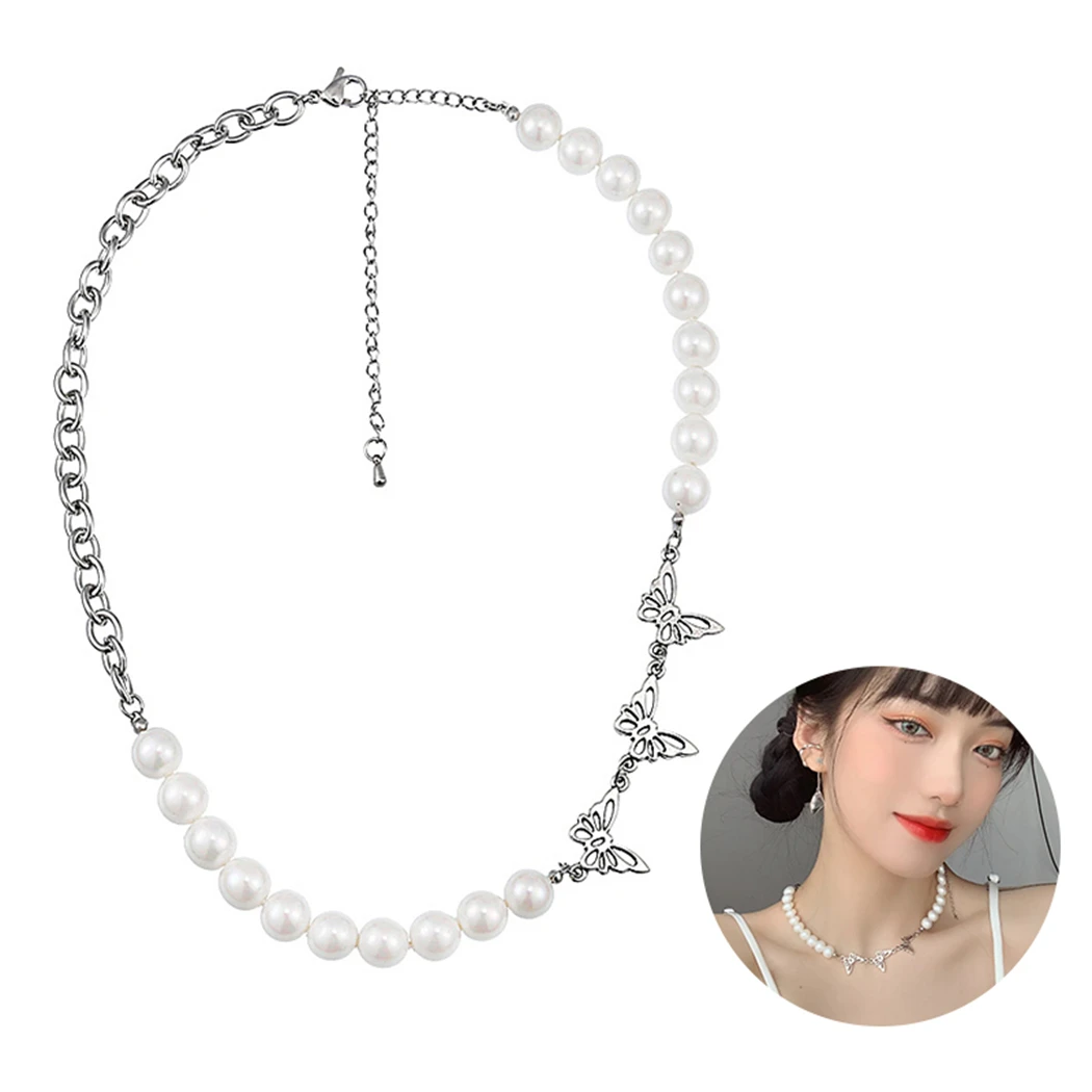Ожерелье с подвеской из искусственного жемчуга ожерелье цепочка бабочкой