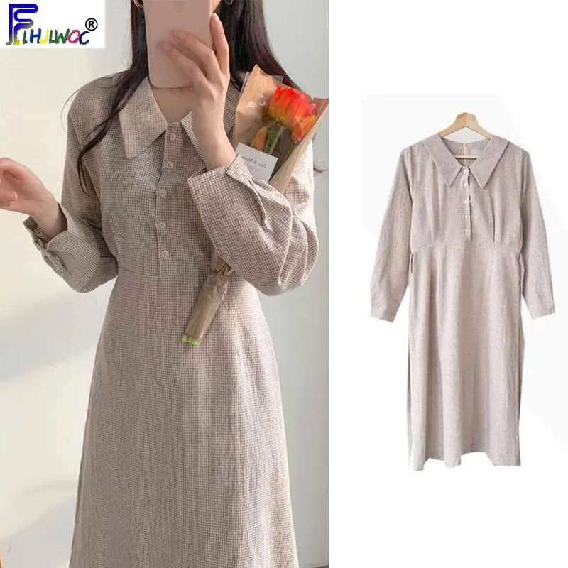 Женское клетчатое платье с бантом и лентой длинное винтажное Хлопковое в