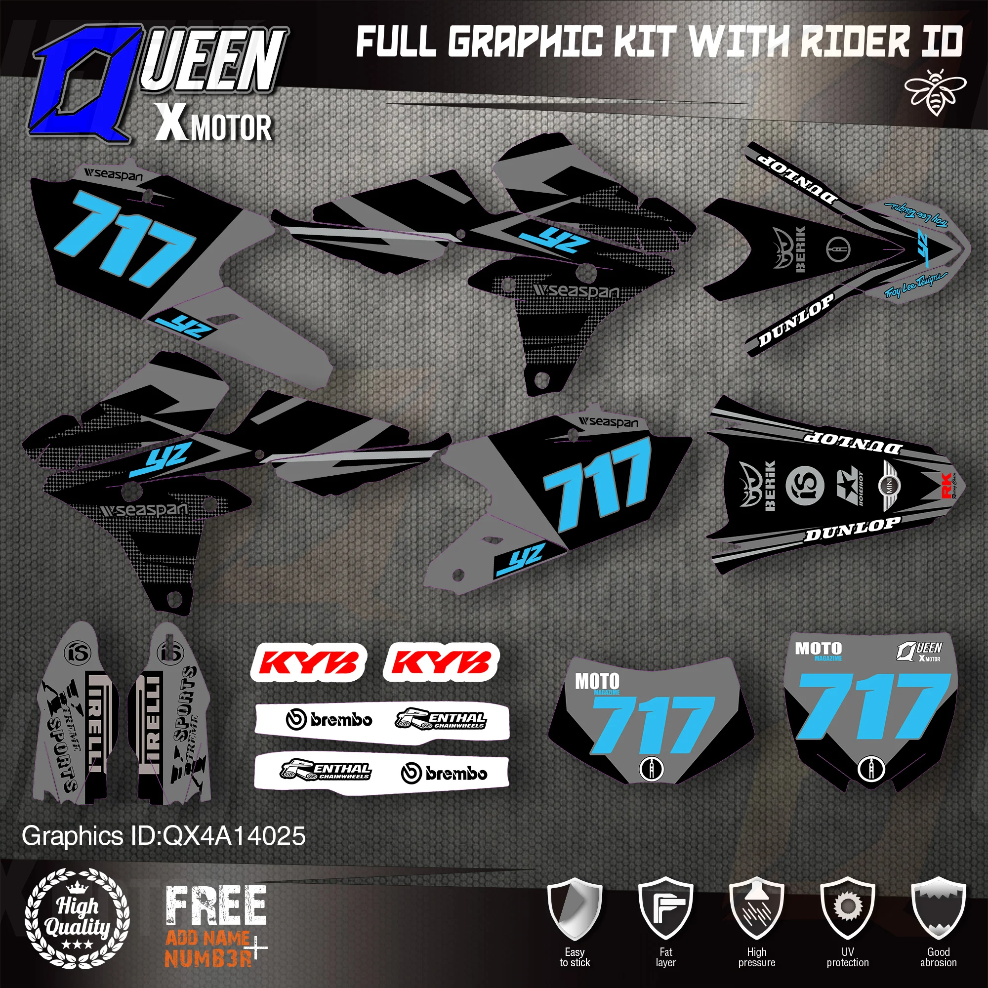 QUEEN X MOTOR Custom Team графические фоны наклейки 3M Набор наклеек для YAMAHA 14 18YZ250F 15 18YZ250FX WRF250