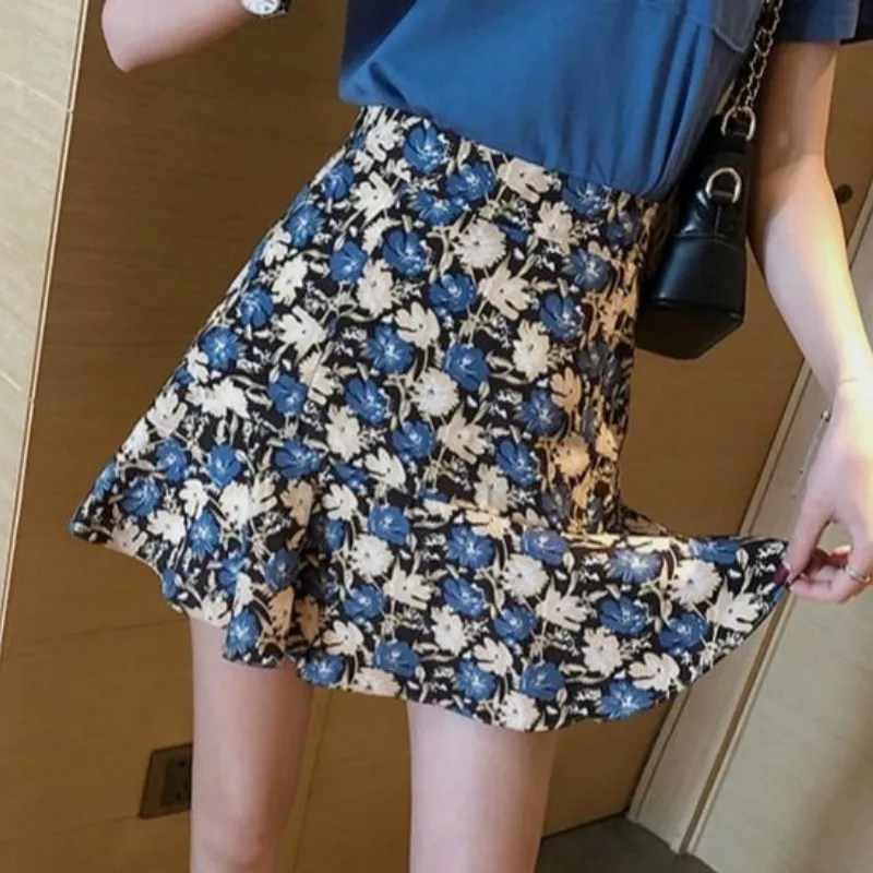 

Skirts Women Floral Retro Printing Ruffles Newest High Waist Chiffon Mini Sexy Sweet Girls Elegant Leisure Ulzzang Chic Trendy