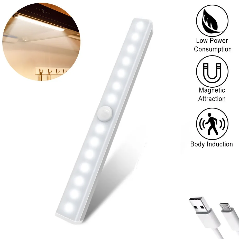 

Motion Sensor LED Cabinet Light USB Rechargeable 6 10 24 40 60 LEDs Kitchen Lamp For Closet Wardrobe Indoor Lighting Night Lamps