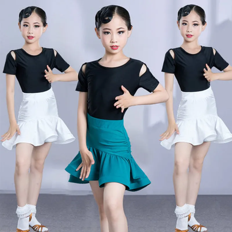 

2020 Children Latin Dance Dress Spandex Lotus leaf skirt Costume Tango Cha Cha Salsa Rumba for Girl Kids Competition Constume