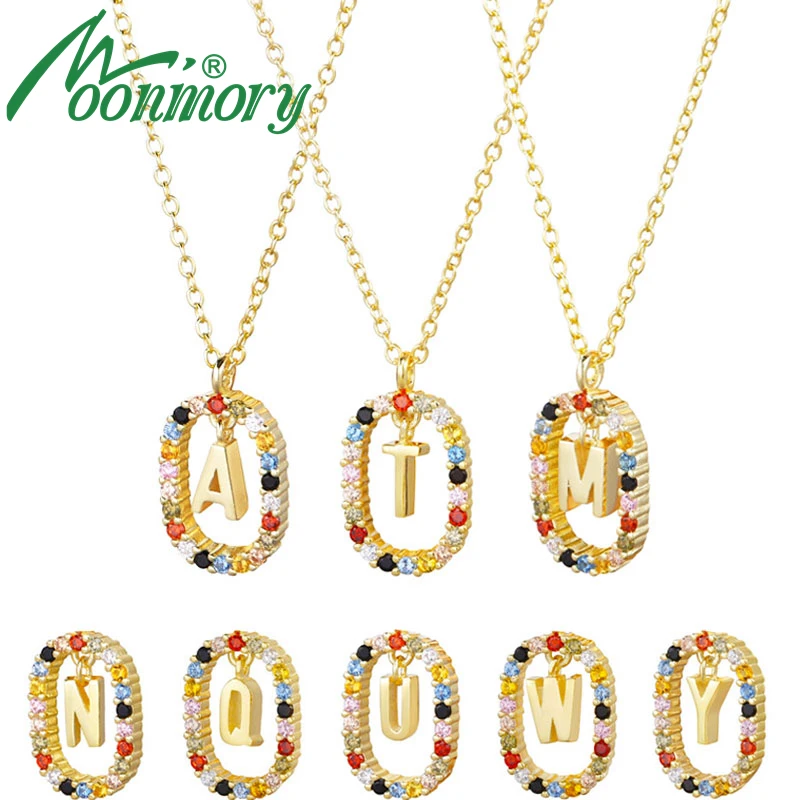 

Moonmory Original 925 Sterling Silver Letters Colorful Pendant Necklace For Women CZ Crystal Zircon Alphabet 2021 Christmas Gift