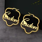 Большие серьги-кольца из нержавеющей стали с индивидуальным цветочным узором, ювелирные изделия для женщин и девушек, круглые серьги