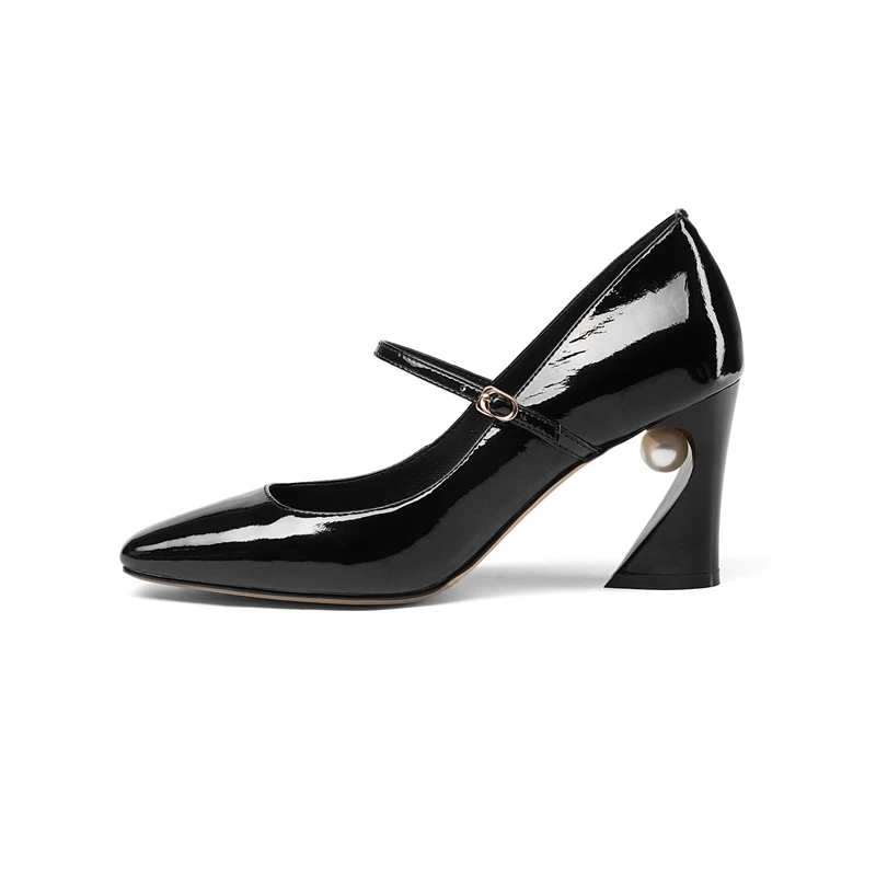 

AGODOR Cow Leather Mary Janes shoes Woman fashion brand shoes pearl buckle straps round toe thick high heels wedding women pumps