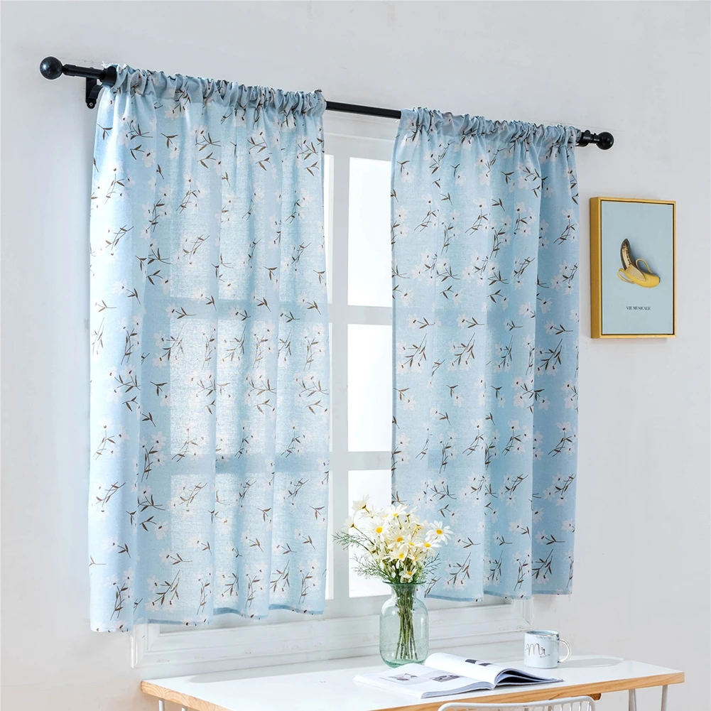 

Print Sheer Curtains Decoration Modern Live Room Kitchen Curtain Voile Tulle Embroidered Window Short Curtains