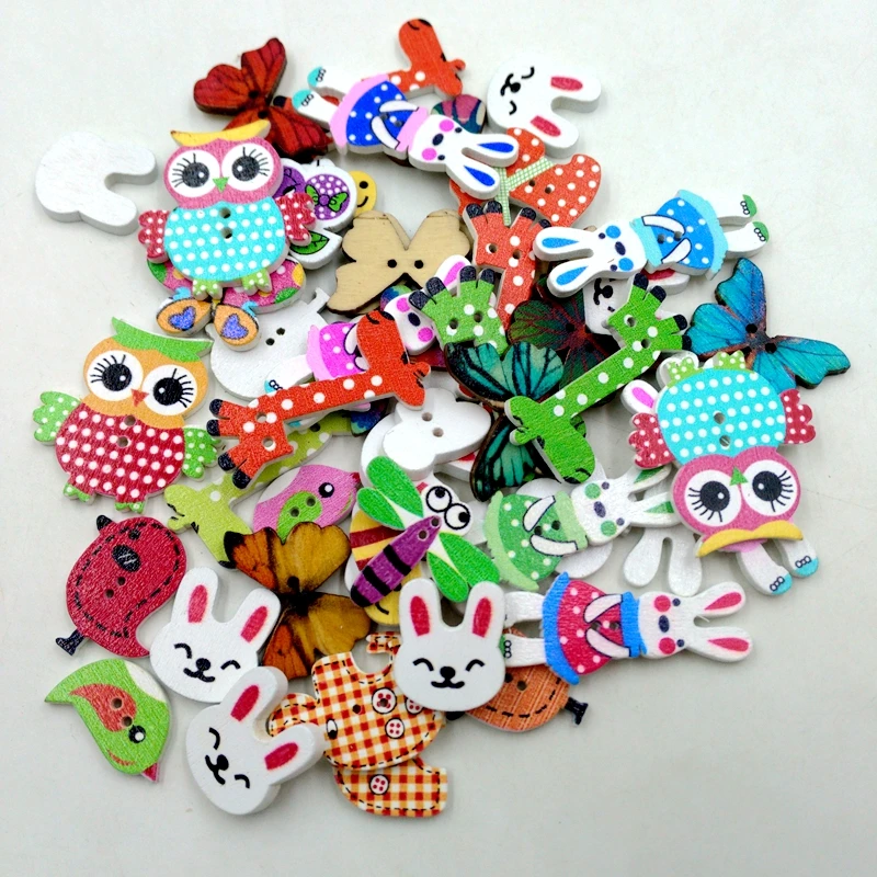 50 шт микс Мультяшные деревянные кнопки для Вязание Scrapbooking Украшения | Дом и сад