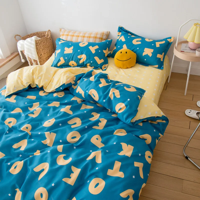 

Hot Sale World Of Letters Bedding Cotton Printed Pillowcase Quilt Cover Bed Sheet Queen Size Bed King Size Bed Four-Piece Set