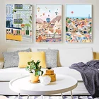 плакаты картины картины для интерьера постеры на стену Настенная живопись на холсте в стиле ретро, постер с изображением известных городов, Испании, Турции, Италии, Португалии, для украшения гостиной и дома