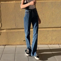 b toto american retro slit high waist denim trousers womens trendy ins straight and thin mopping pants 2021 fashion