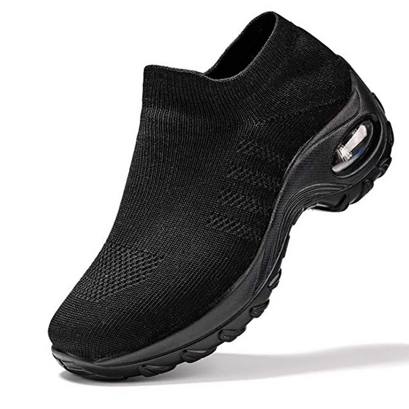 Кроссовки носки женские сетчатые дышащие повседневная обувь на платформе черные