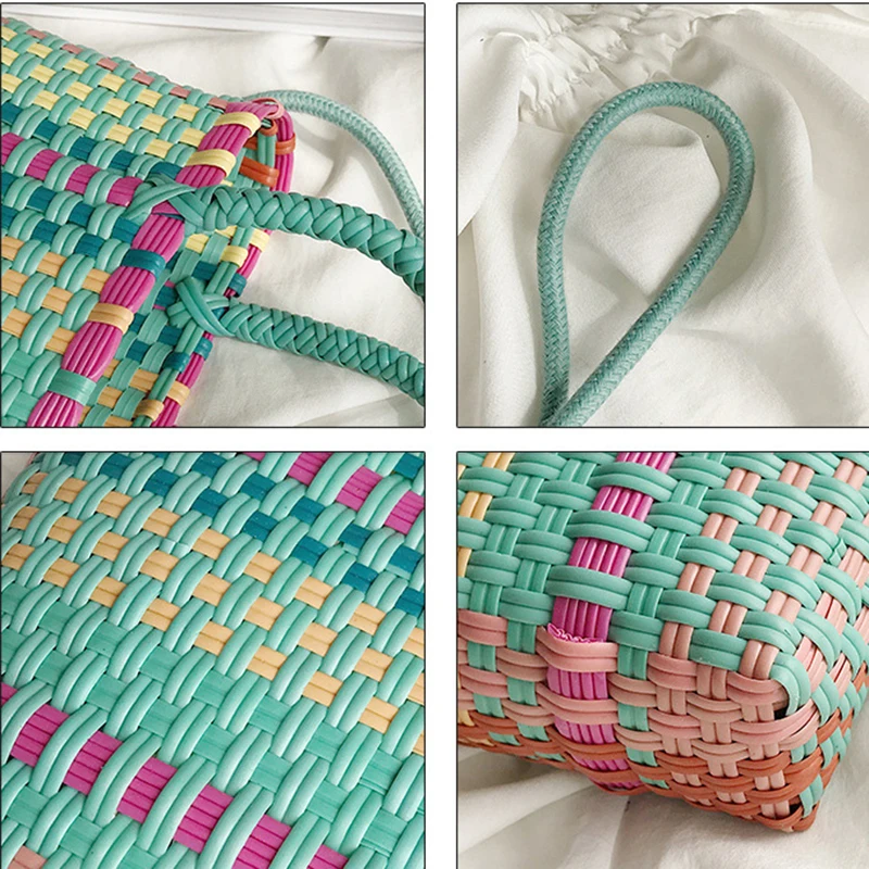 Женская сумка тканая овощная корзина Сумочка летний отдых пляж PU многоцветная