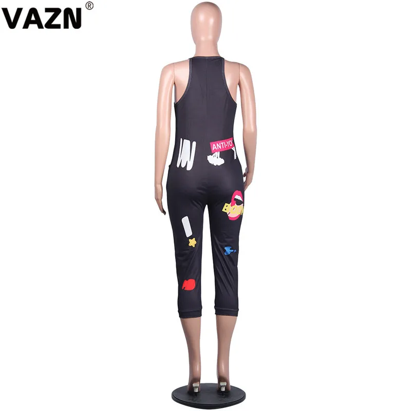 VAZN GMD1175, летний комплект с буквенным принтом,, 2 цвета, Длинные свободные штаны без рукавов с v-образным вырезом, комплект из 2 предметов, элегантные комплекты для ночного клуба