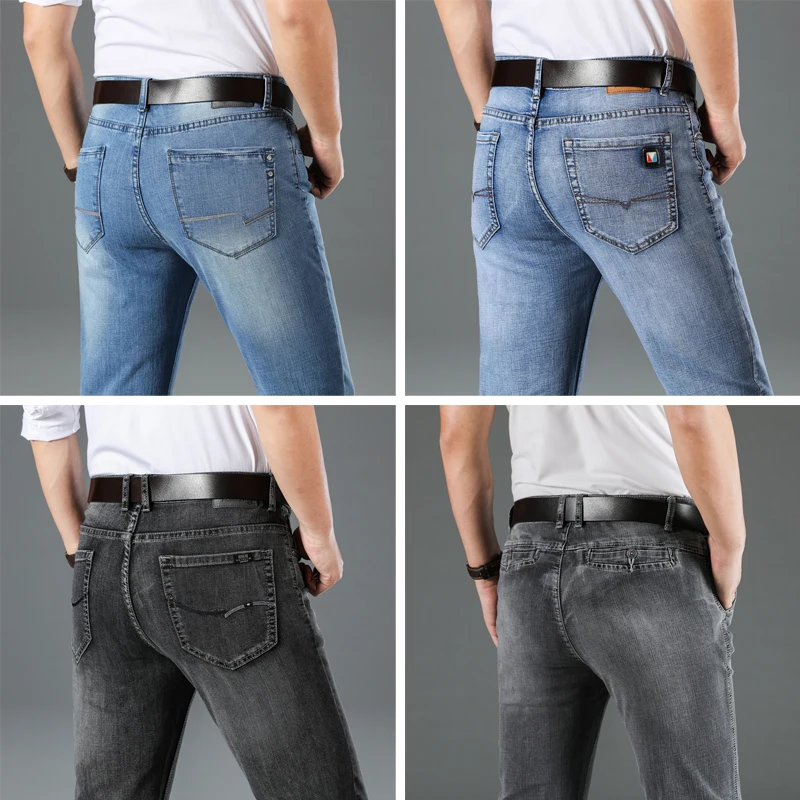 

Classic Style Black Gray Stretch Jeans Men 2020 Autumn New Business Casual Cotton Slim-fit Denim Pants Male Brand Trousers