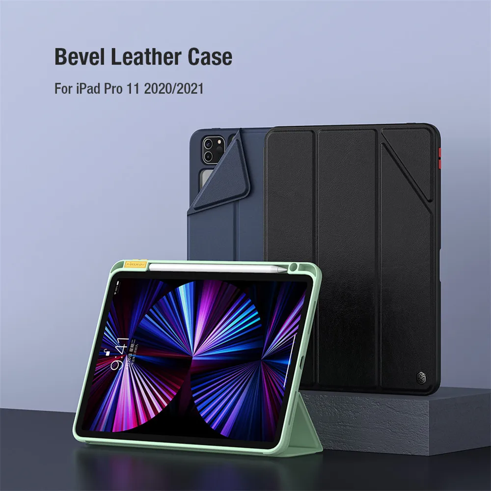 

For Apple iPad Pro 11 2020/2021 Nillkin Bevel Leather Case Folding Stand Magnetic Wake Sleep Smart Cover Pencil Holder