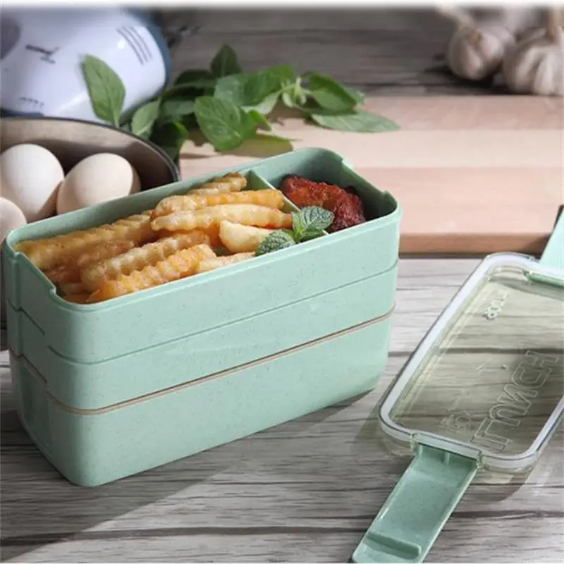 900 мл 3 х слойная коробка Bento экологичный Ланч бокс Пшеничная солома посуда для