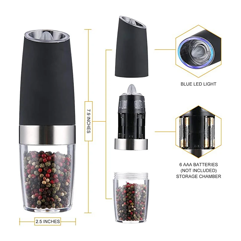 

Electric Pepper Grinder for Home Pepper Adjustable Salt Mill with Blue LED One-handed Operation Suitable for Solid Seasoning