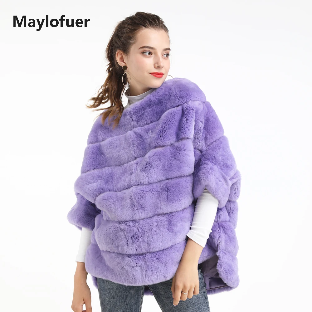 as photo Maylofuer Новые рукава летучая мышь шуба из кролика рекс на молнии настоящая Меховая куртка зимнее пальто женское манто femme натуральный мех - Цвет: as photo