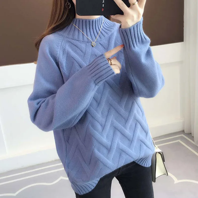 

Laziness-Style Autumn And Winter Sweater Women's, Loose-Fit Students Base Shirt, Half-Turtle-Neck Pullover Knitting Shirt,