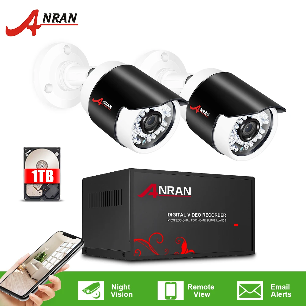 4CH DVR 2 X Camera ANRAN, 1080 P, AHD камера видеонаблюдения, аналоговая, HD камера безопасности, 4CH DVR, комплект, водонепроницаемая, для улицы, CCTV, домашняя система видеонаблюдения - Цвет: 4CH DVR 2 X Camera