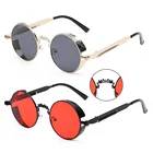 Винтажные модные готические круглые солнцезащитные очки в стиле стимпанк для мужчин и женщин, брендовые дизайнерские очки в стиле ретро с металлической оправой, Цветные Зеркальные Солнцезащитные очки UV400