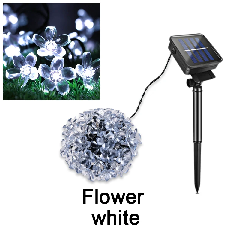flower white Водонепроницаемый Открытый Солнечный уличный свет гирлянда дорожка садовое освещение Настенный светильник гирлянда Сказочный свет пейзаж Рождественское украшение для дома - Испускаемый цвет: flower white