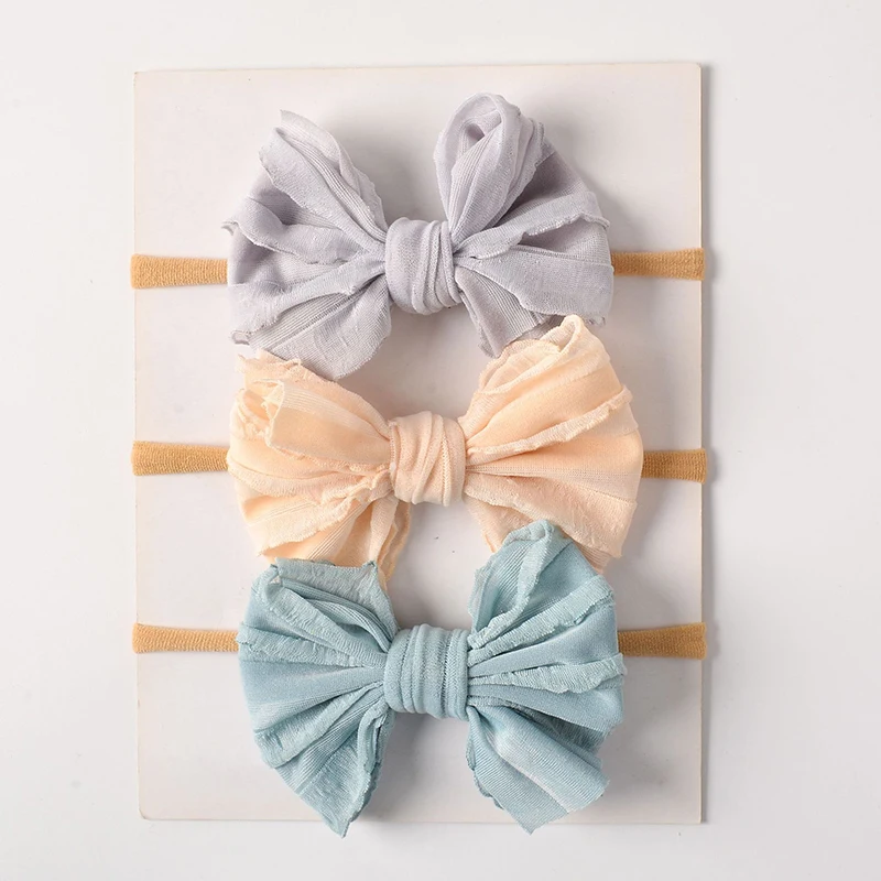 Детская однотонная эластичная резинка с большим бантом Мягкая повязка на голову