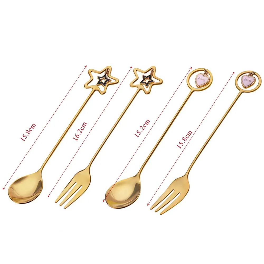 

304 Stainless Steel Coffee Spoon watermelon ice cream spoon Tea Spoon Dessert Spoon Fork With Pretty Pendant Creative Tableware