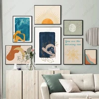 modular boho posters and prints moon sun teal girl abstract wall art canvas painting modern nordic pictures interior room decor