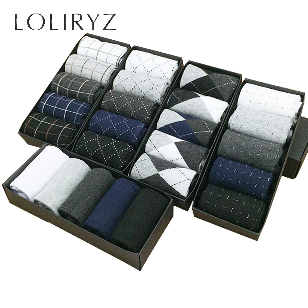 5 пар/лот мужские хлопковые носки деловые модные теплые толстые осенне зимние с