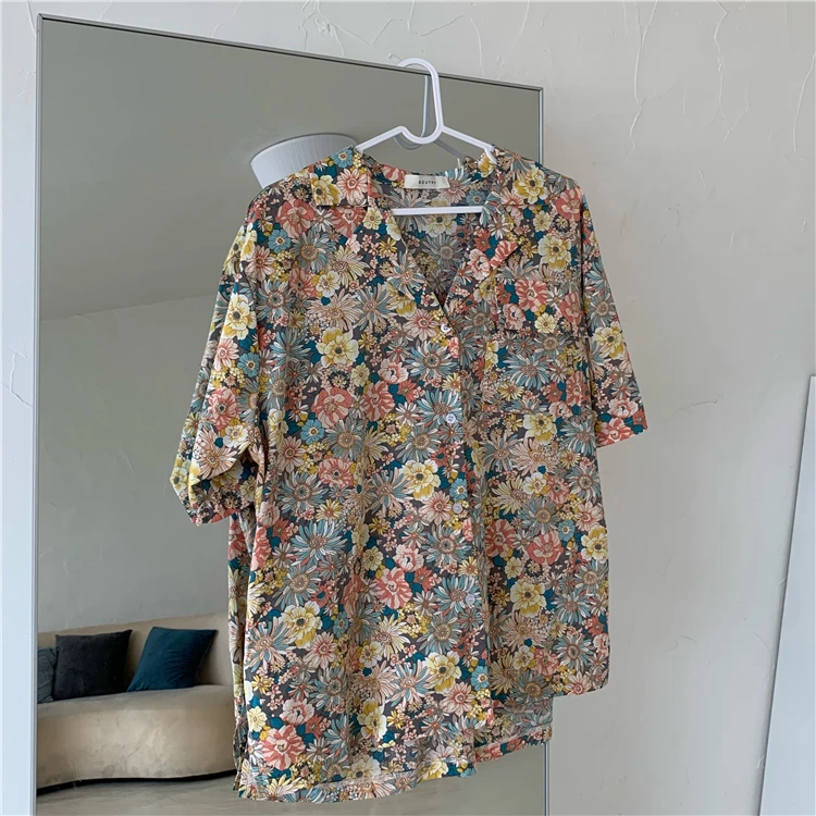 

COIGARSAM Vintage Loose Shirt Womens tops New Spring Summer Women shirts 321