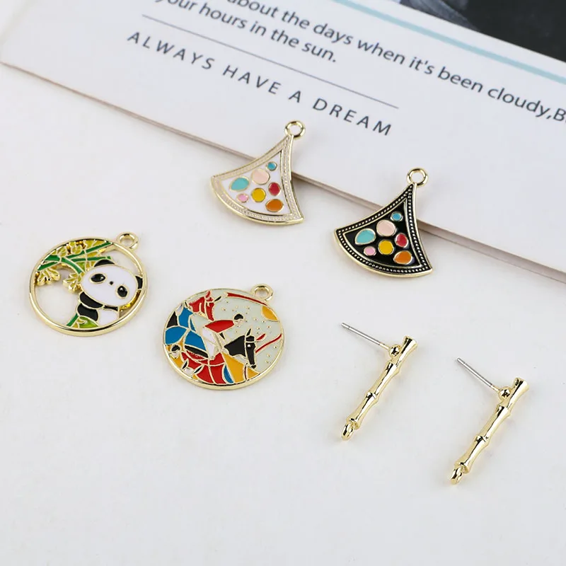 6 шт. милые серьги в форме животных из сплава бамбуковая панда круглая волна