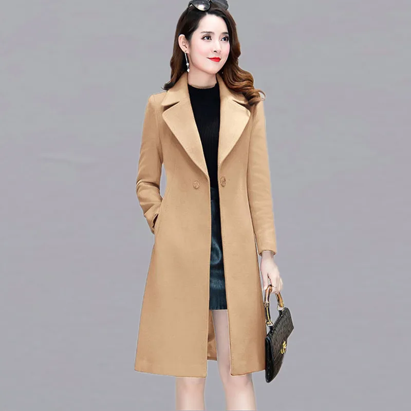 

2019 New Winter Slim Plus Size Women Woolen Jacket Casual Pocket Medium Long Solid Color Long Sleeve Winter Wool Coat Women Coat