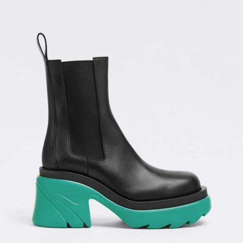 

Женские сапоги с круглым носком на высоком каблуке, повседневные ботильоны на толстой подошве, сапоги до колена больших размеров, подходящи...