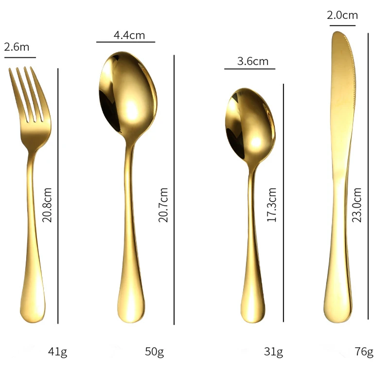 

4pcs Gold Dinnerware Set Stainless Steel Mirror Forks Spoons Knives Dishwasher Safe Flatware Cutlery Suit Western Tableware